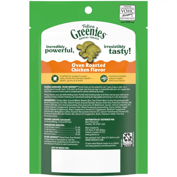 FELINE GREENIES™ Oven-Roasted Chicken Dental Cat Treats 60g image 2